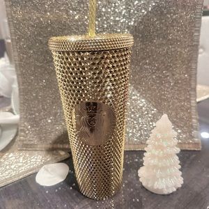 NEW-Starbucks 2022 Holiday Studded -Gold - Venti tumbler w/straw